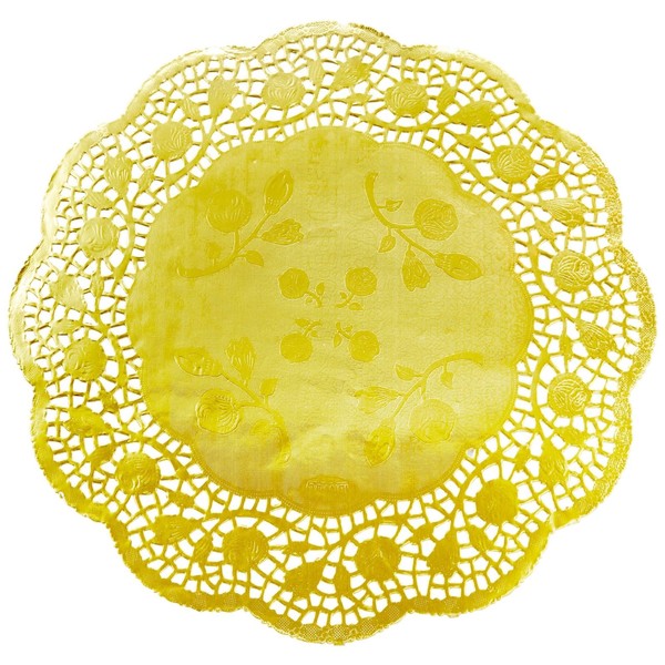 Juvale 100 Pack 12 Inch Gold Doilies, Round Paper Placemats for Weddings, Desserts, Table Settings