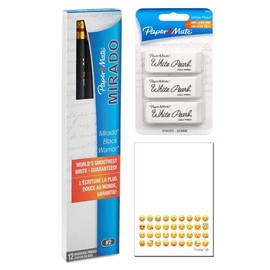 Paper Mate Kit White Pearl Erasers (70624), Mirado Black Warrior Pencils HB #2, Bundle with Emoji Notepad, Supplies for Office, Home and School Use