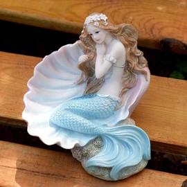 Aquarium Fish Tank Ocean Decoration Mermaid Figurines Shell Aquarium Ornament Resin Mediterranean Style Mermaid Princess for Fish Tank Supplies Accessories Style A