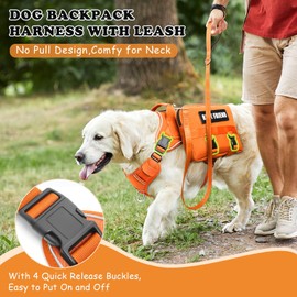MOOGROU Dog Backpack Harness and Leash Set for Large Dogs Orange XL