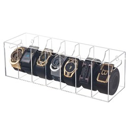COOLBLANG Belt Organizer, Acrylic Belt Storage for Closet with Dust Cover, Clear Belt Container Display Holder for Drawer, Clear Belt Tie Case Hanger 7 Compartments For Men Women