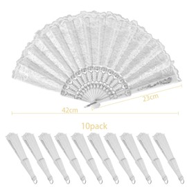 iZoeL Lace Fan Hand Fan White Fan Pack of 10 Wedding Fan Folding Fan Bridal Fan Dance Fan Bag Fan Wedding Party Favour