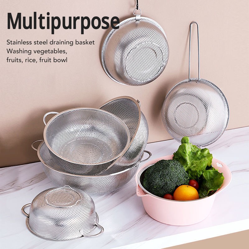 Stainless Steel Colander Multipurpose Mesh Strainer Baskets Fruit Vegetable Drain