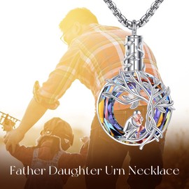 DAYLINLOVE Urn Necklace for Ashes 925 Sterling Silver Father Daughter Crystal Pendant Necklace To My Daughter Gifts Cremation Memorial Keepsake Jewellery Gifts from Father for Women
