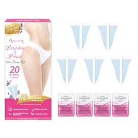 Beauty7 Bikini Wax Strips, Ready to Use Body Wax Strips, at Home Waxing, 20 Strip for Bikini, 4 Calming Oil Wipes for Sensitive Skin Types for Women