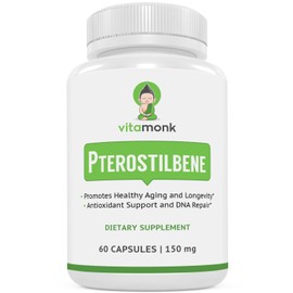 Cápsulas de Pterostilbene de 150 mg de VitaMonkTM – Sin rellenos artificiales – Suplemento Trans-Pterostilbene última intervensión de soja que promueve el envejecimiento saludable y la longevidad – 60 cápsulas vegetales – Resveratrol mejorado