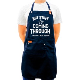 HatafaFurni Chef Apron for Men - Hot Stuff Coming Through Adjustable Bib Apron - Father's Day Gift From Daughter Son - Birthday Chistmas Gift for Husband Gift from Wife, Dad Gift - 1 Pack, 1 Blue