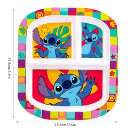 Zawadi Global Stitch 3 Section Reusable Childrens Kids Toddlers Divided Breakfast Lunch Dinner Plate