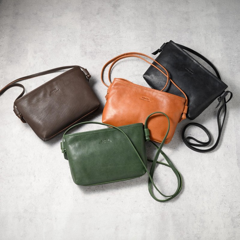 [ANON] Anon SL-G-1729 Goat Leather Horizontal Shoulder Bag (Women's, Cross-body
