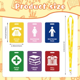 6 Pieces Hall Pass Lanyards and School Passes Set, PVC Passes for School, Classrooms Hall, Library, Restroom, Office, Nurse, Teacher Supplies