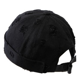 Gvatasz Black Beanie Brimless Hats for Men Distressed Retro Docker Hat Rolled Cuff Skullcap Sailor Cap Landlord Hat,Black