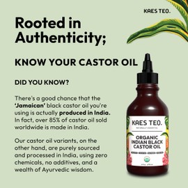 Organic Indian Black Castor Oil for Hair Growth - 100% Pure, Cold Pressed - USDA Certified, Skin Care, Nail Care, Scalp Oil, Deep Moisture, Thicker Eyebrows & Eyelashes (4 Fl Oz, Original)