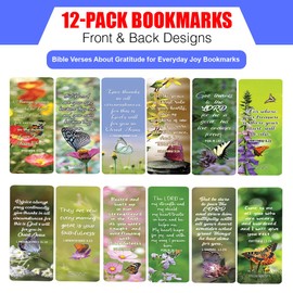 NewEights Bible Verses About Gratitude for Everyday Joy Bookmarks (12-Pack) - Daily Motivational Card Set – Collection Set Book Page Clippers – Ideal for Church Ministry Gifts for Boys and Girls