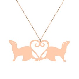 NOUMANDA Fashion 2 Ferrets Love Heart Necklace Classic Animal Hollow Pendant Jewelry (rose gold)