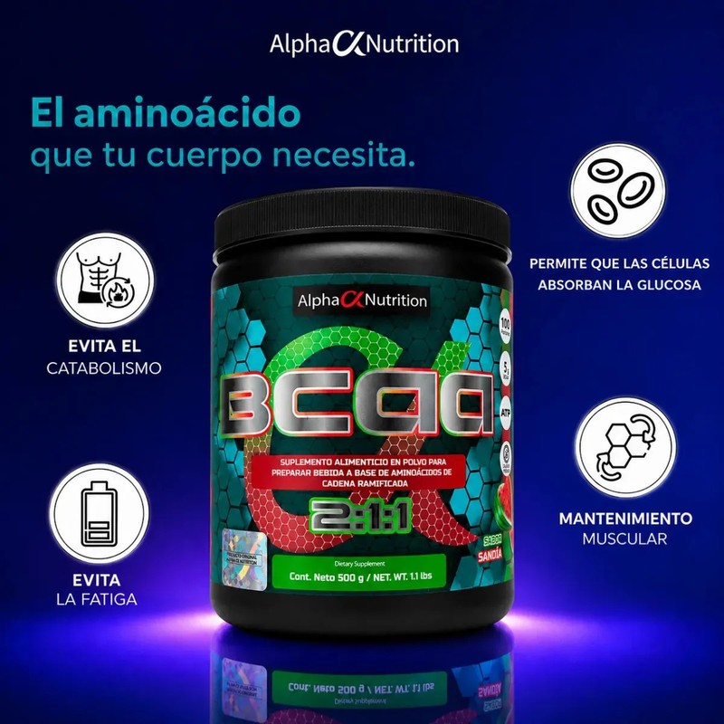 BCAA 211 Alpha Nutrition Aminoacidos 500 grs 100 Porciones Sabor