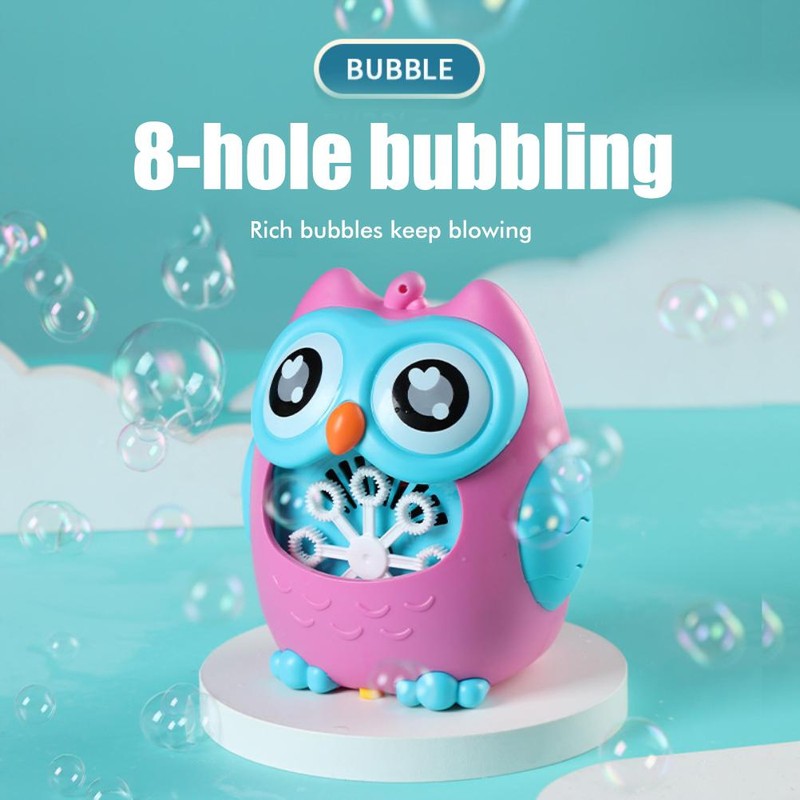 Bubble Machine for Kids Cartoon Owl 8 Holes Automatic Bubble