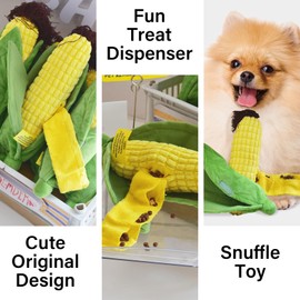 Dog Enrichment Toys, Cute Corn Design, Squeaky & Crinkle Dog Chew Toy, Treat Dispenser for Small & Medium Dogs & Cats, Stress-Relieving Interactive