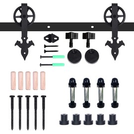 CCJH 12ft Heavy Duty Sturdy Sliding Barn Door Hardware Kit -Smoothly and Quietly -Fit 72 inch Door Panel (Big Spoke Wheel Hanger Sword Style)