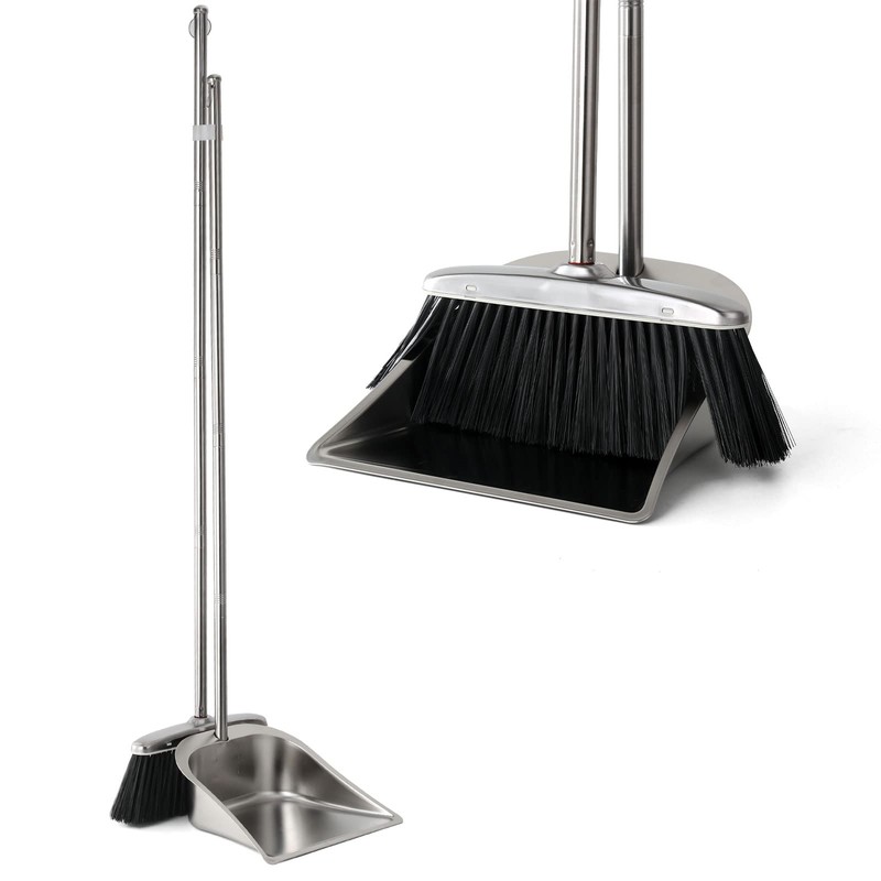 VOOWO Heavy Duty Broom and Dust pan Set, Stainless Steel