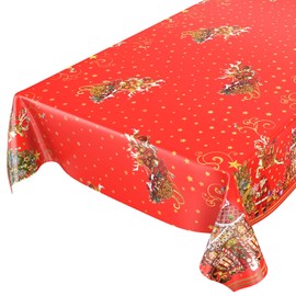 ANRO Oilcloth Tablecloth Oilcloth Tablecloth Christmas Santa Claus Red Stars 140 x 140 cm