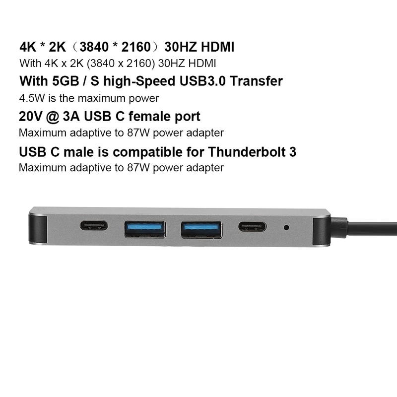 5in1 USBC to TypeC 3 USB 3.0 Hub HDMI Ethernet
