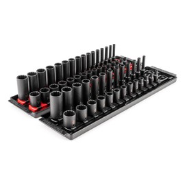 TEKTON 1/4 Inch Drive 12-Point Impact Socket Set with Rails and Trays, 58-Piece (5/32-11/16 in., 4-17 mm) | SID90205