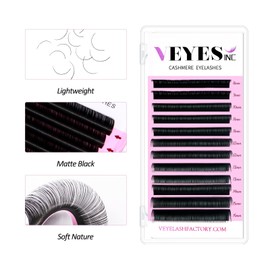 VEYES INC Cashmere Individual Lash Extensions 0.03-0.20 B/C/CC/D/J/M Curl 8-20mm Mixed & Single Length Trays, Matte Black, Professional Supplies for Lash Techs(0.05 CC 15-20mm)