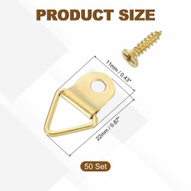 uxcell 50Pcs Triangle Ring Picture Hangers, 22x11mm Frame Hanging Fasteners with Screws, Metal Photo Frame Hook Fixing Hardware for Hanging Paintings Picture Photos Frame, Gold