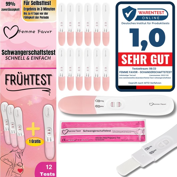 Femme Favor Pregnancy Test Early Test - Pack of 12 | Pregnancy Test 99% Accuracy | Early Pregnancy Test High Reliability | One Step Pregnancy Test Fast & Exact Results