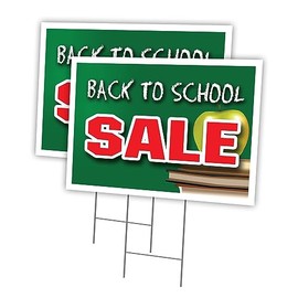 BACK TO SCHOOL SALE 2 Pack Of 18" x 24" Yard Sign & Stake outdoor plastic window | Advertise Your Business | Stake Included Image On Both Sides | Made in The USA