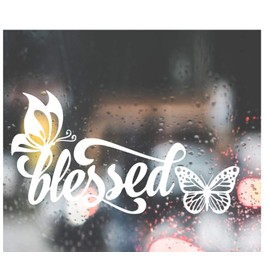 HSC Design Custom Decal Car for Blessed Butterfly for Car, Truck, Funny, Window, Motorcycle, Helmet, Bumper, Decal for Laptop, Phone, Home Decoration / 3.5 in x 7 in/White