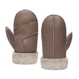 MGGMOKAY Men Leather Mittens Shearling Sheepskin Fur Lined Winter Mitten Gloves,Light Brown,S