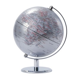 Globe with 20 cm Diameter - Lunar - Chrome Metal Base - Movable Axle - Silver - TROIKA Original