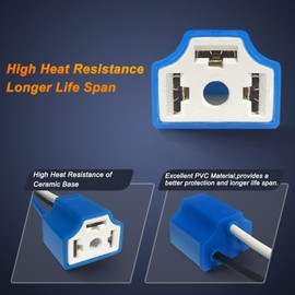 Greluma Pack of 2 Ceramic H4 Sockets, 9003 HB2 Socket with Wiring Harness, H4 to 3 Pin Adapter Headlight Plug for Car Truck Boat Marine Headlight Fog Light Retrofit