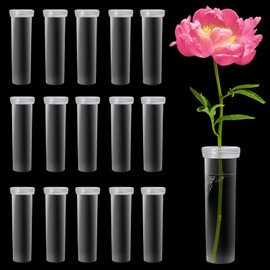 Prebarfun Pack of 16 Test Tubes for Flowers, 11 x 3 cm Flower Tubes Plastic, Transparent Test Tube Vase, Orchid Tubes with Caps for Flower Shops, Restaurants, Cafés