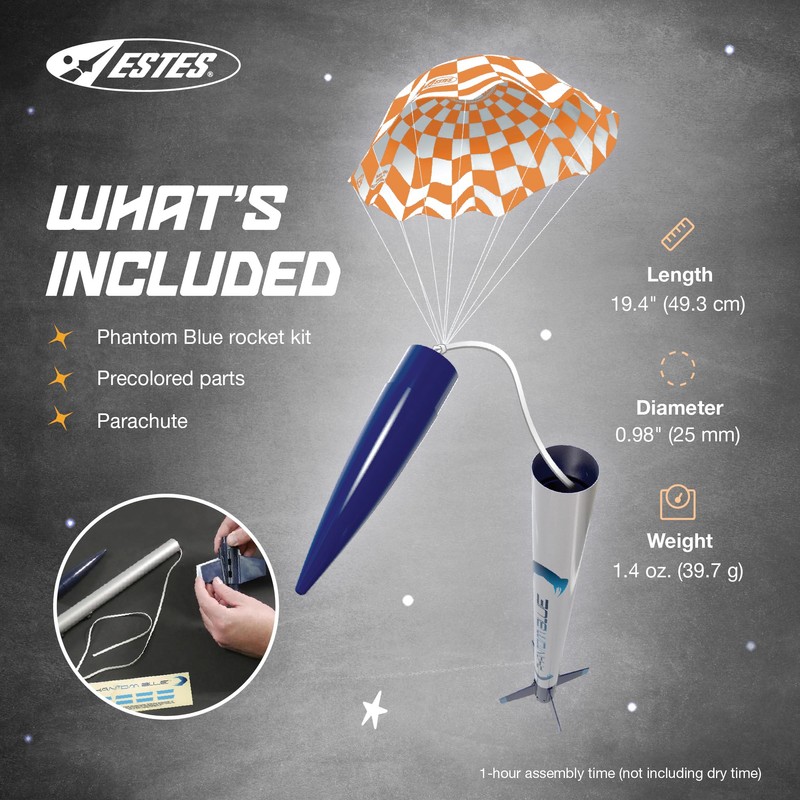 Estes 2483 Phantom Blue Rocket-Building Kit, Beginner Flying-Rocket-Model Kit for