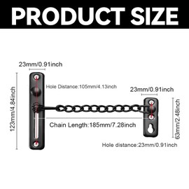 NIYATA Door Chain Lock Black, Stainless Steel Security Chain Guard for Internal Doors,Anti-Theft Safety Latch Lock with Spring and Screws for Home,Apartment,Hotel,Bedroom Use