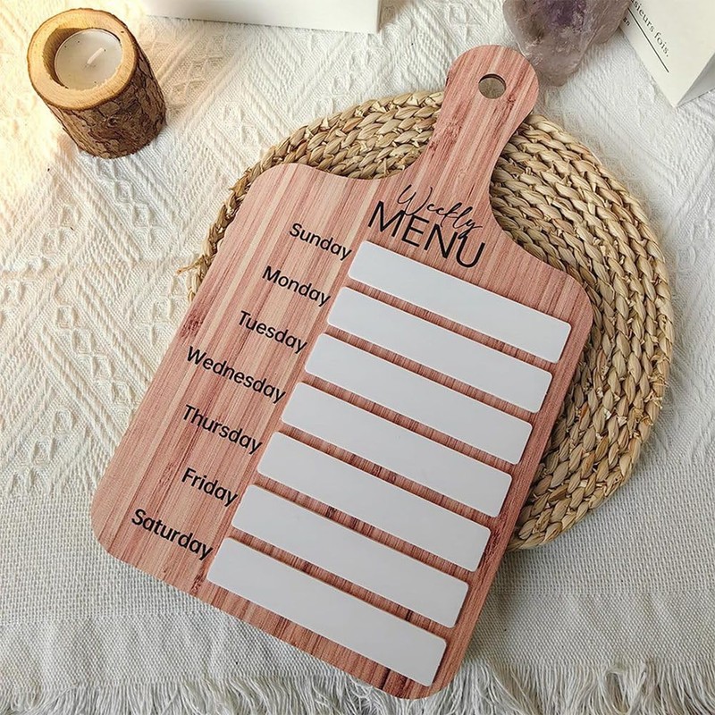 Fridge Meal Planner, Weekly Meal Prep Board - Magnetic Wooden