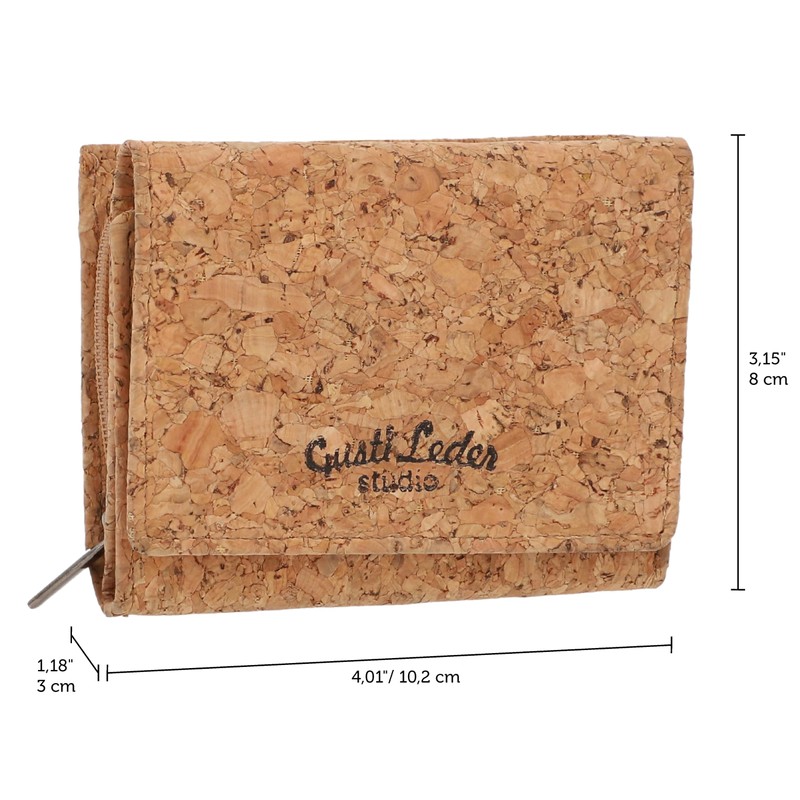 Gusti August Wallet Brown Leather Product Vegan, Natural cork, Retro