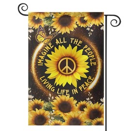 DMERBYL LSIWMSK Hippie Sunflower. Imagine All The People Living Life in Peace Flag 3D Print Vertical Double Sided Home Decoration Outdoor Garden Patio Yard Lawn Flag 12.5 X 18inch