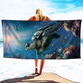 YISUMEI Mikrofaser Strandtuch XXL, Strandhandtuch Leicht Badehandtuch Schnelltrocknend, Unterwasser Schildkröte, 180 x 90 cm