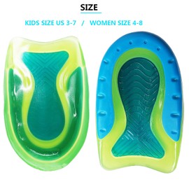 Kids Heel Cups for Heel Pain Sport Shock Absorbing Lightweight Gel Heel Inserts for Kid's with Sensitive Heels, Heel Spurs, Plantar Fasciitis, or Ankle Pain (4 Pairs Kid's Size 3-7 / Women 4-8)