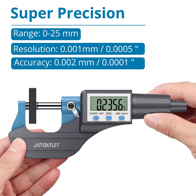 AUTOUTLET Micrometer Digital Outside Micrometer 0-25 mm / 0.001 mm,