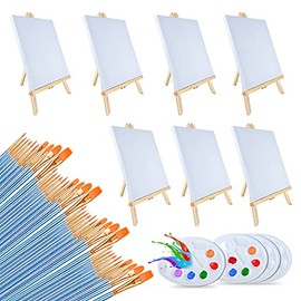 Easel Set 58 Pcs Painting Set( 7 Pcs 14 Inch Easel+7Pcs 8x10 Paint Canvas+40 Brushes+4 Palettes)Painting Supplies Kit with Easels for Adults&Kids&Painting&Display&Sip and Paint&Painting Party