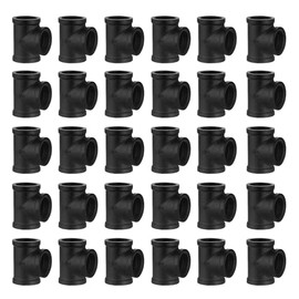 3/4" Black Pipe Tee, Home TZH DN20 Threaded Cast Malleable Iron Pipe Fitting Tee for Steampunk Vintage Shelf Bracket DIY Plumbing Pipe Decor Furniture (30, Black, 3/4")