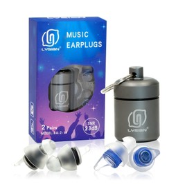 LYSIAN High Fidelity Concert Ear Plugs for Music- 2 Pairs Reusable Musicians Earplugs for Noise Cancelling, Concert Festivals, Drummers, DJS, Raves, Games -23dB