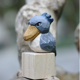 Hej!e Shoebill Sculpture Wooden Object Scandinavian Miscellaneous Goods Interior Doll Handmade Basswood Small (Blue)