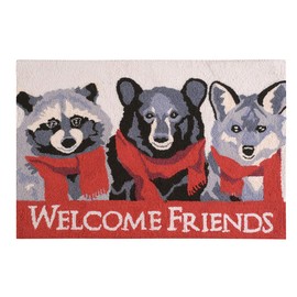 C&F Home Welcome Friends Racoon Bear Wolf Red Camping Rustic Forest Lodge Holiday Wool Handcrafted Premium Hooked Indoor Area Rug 2'x3' Gray