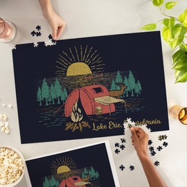 Lantern Press 1000 Piece Jigsaw Puzzle, Lake Erie, Pennsylvania, Camping Scene, Kayaker and Lake