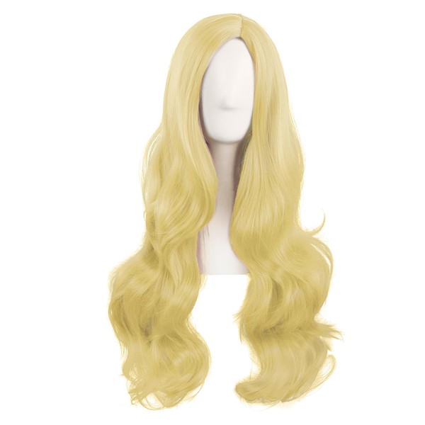 MapofBeauty 28 Inches / 70 cm Cosplay Long Wavy Curly Synthetic Fibre Side Bangs Anime Fashion Party Hair Wig (Gold)